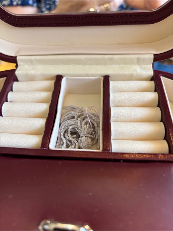 Classic Burgundy Jewelry Case with Top Handle - Image 4