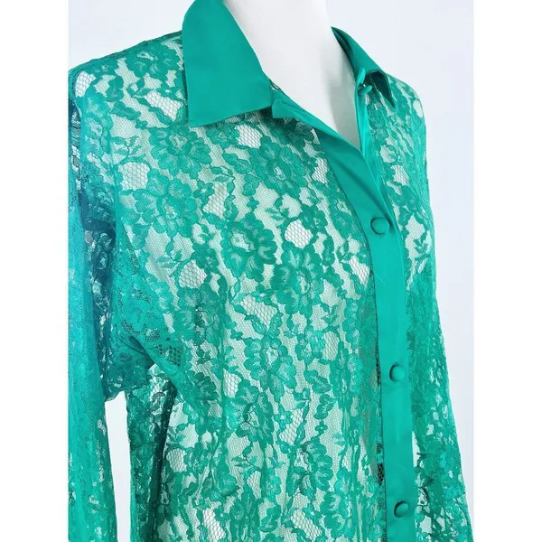 Victoria’s Secret Gold Label Teal Turquoise Lace Night Gown Intimate Size Small - Image 4