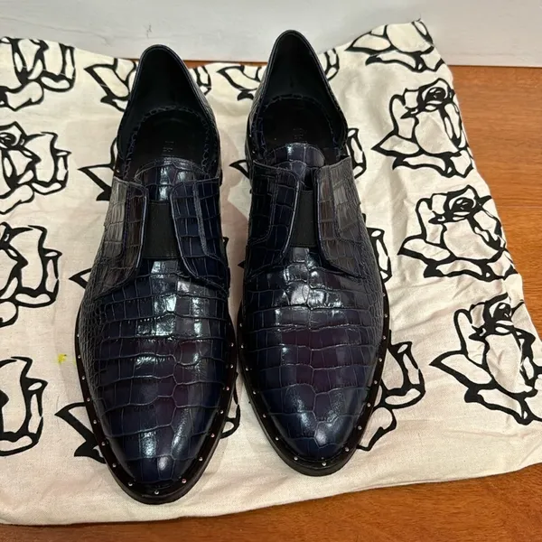 Freda Salvador Croc-Embossed studs Laceless Wear D'Orsay Oxford‎ Flats size 7 - Image 3