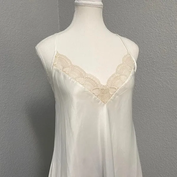 Flora Nikozi White Slip Dress Heart Lace Trim Open Back Flowy Coquette Fairy - Image 2