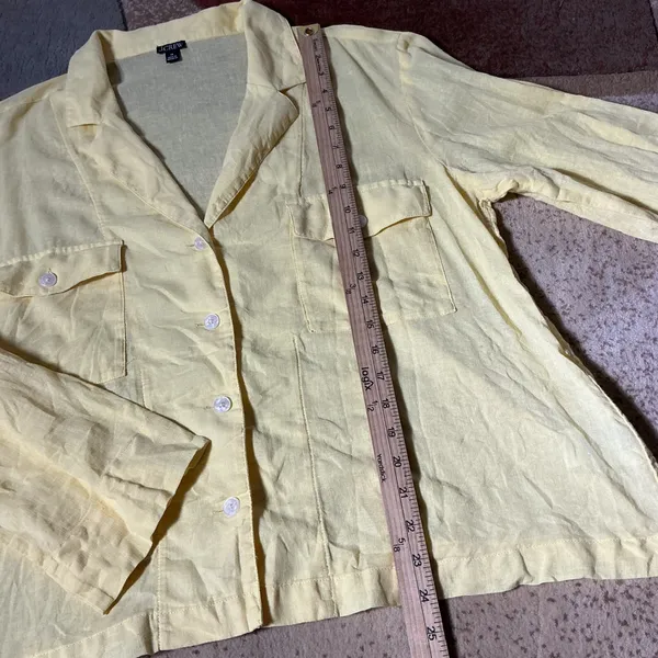 J.Crew Linen‎ Blend Sustainable Shirt Womens 14 Yellow Coastal Utility CA600 Top - Image 2