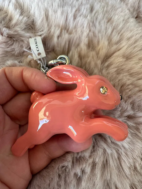 NWT Coach Bunny Rabbit Bag Charm Keychain Fob Silver Coral Pink CBH21 - Image 5