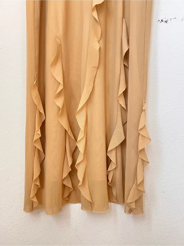 NWOT Zara Brown Mesh‎ Ruffle Maxi Dress Small Sheer Layered Cocktail Dress - Image 5