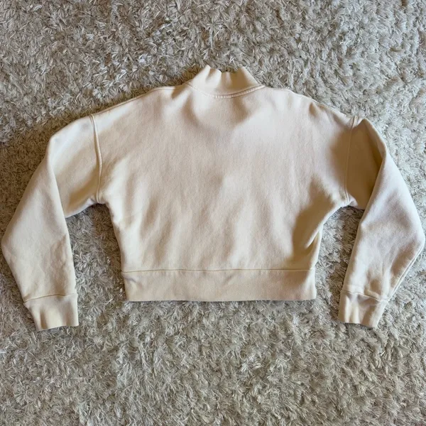 Reformation Half Zip Cropped Pullover Sweatshirt in Cream Size XS - Image 2