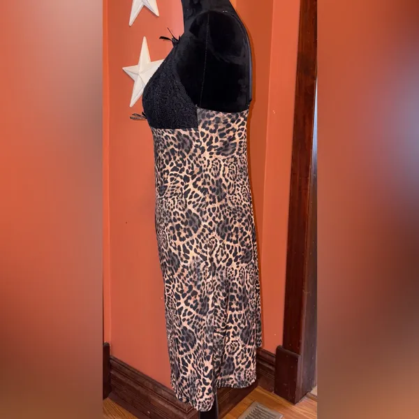 Leopard Print Chemise with Black Lace top - Image 2