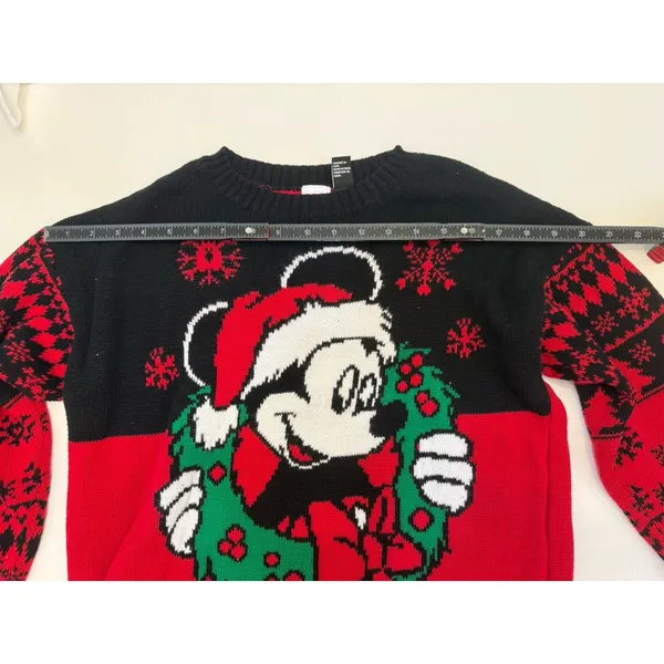Disney Mickey Mouse Ugly Christmas Sweater Red Black Small - Image 6