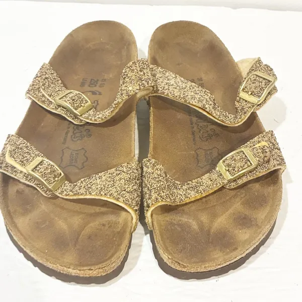 Birkenstock Birkis Beaded Glitter Sequin Gold Sandals Womens Size 8 - Image 2