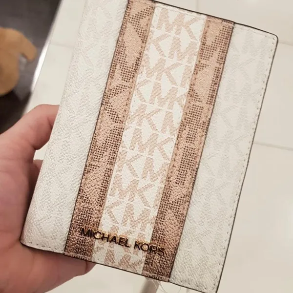 Michael Kors Powder Blush Jet Set Stripe Passport Wallet - Image 3