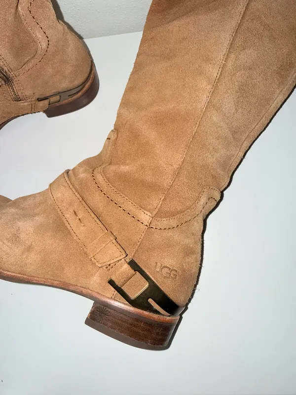 UGG Channing Suede Riding Boots Chestnut Brown Buckle - Image 6