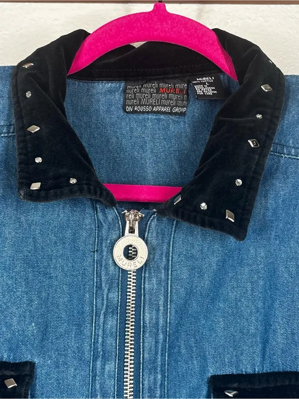 Vintage Mureli Womens Large Cotton Full Zip Studded Long Sleeve Jacket - Image 6