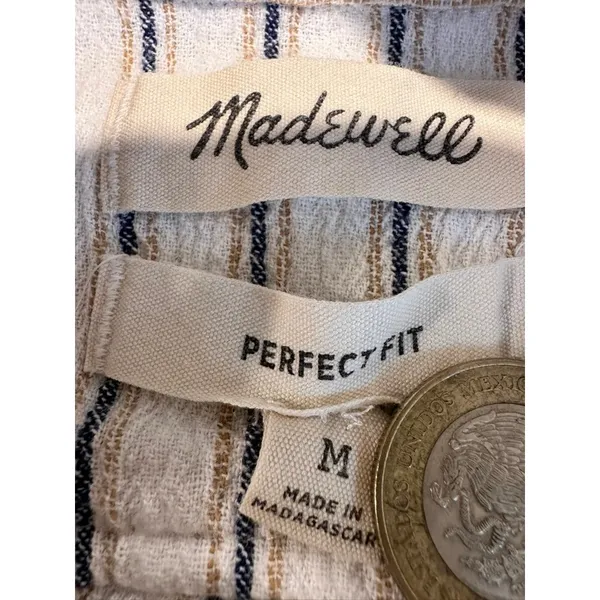Madewell Perfect Fit Shirt Sz:M Coastal Striped Button Down crushed gauze finish - Image 7