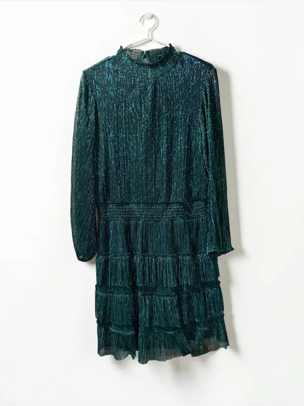 MSK Teal Metallic Tiered Long-Sleeve Mini Dress - Image 2