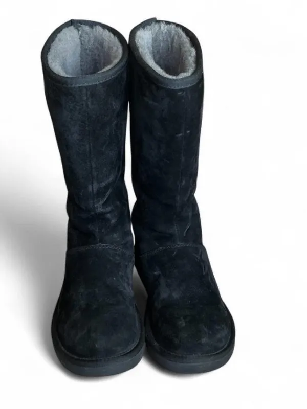 UGG Knightsbridge Leather Tall Boot Back Zip Shearling Lined Women 7M Black - Image 3