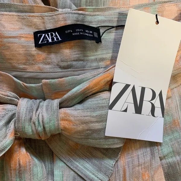 Zara‎ New Flowy High Waist Wide Leg Printed Pants with Self Belt Size L 8372/115 - Image 12
