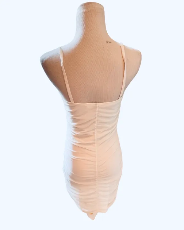 Divided H&M White Bodycon Mesh Dress Ruched Lace Tie Trim S - Image 3