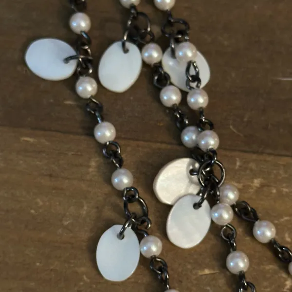Multi strand layered pearl bead chain with shell dangles necklace Multiple - Image 3