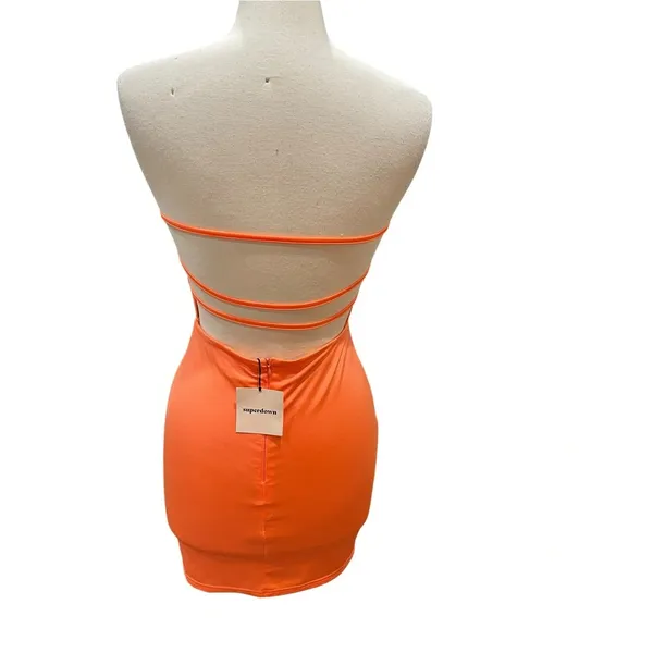 Revolve Superdown stretch Strapless Tube Dress XXS Strappy Open Back Orange NWT - Image 8