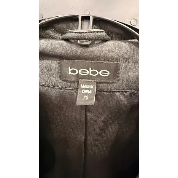 Vintage Bebe Women Jacket XS Black Leather Moto Fabric Sleeves Y2K - Image 4