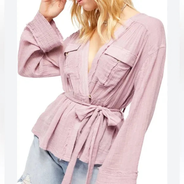 Free People Safari Sheer Wrap Top in mauve - Image 2