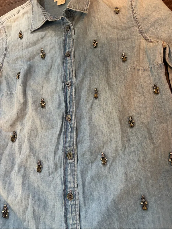 J. Crew Light Blue Embellished Denim Shirt Jacket - Image 2