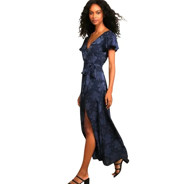 LULUS Compelling Love Navy Blue Floral Burnout Belted Maxi Dress - Image 2