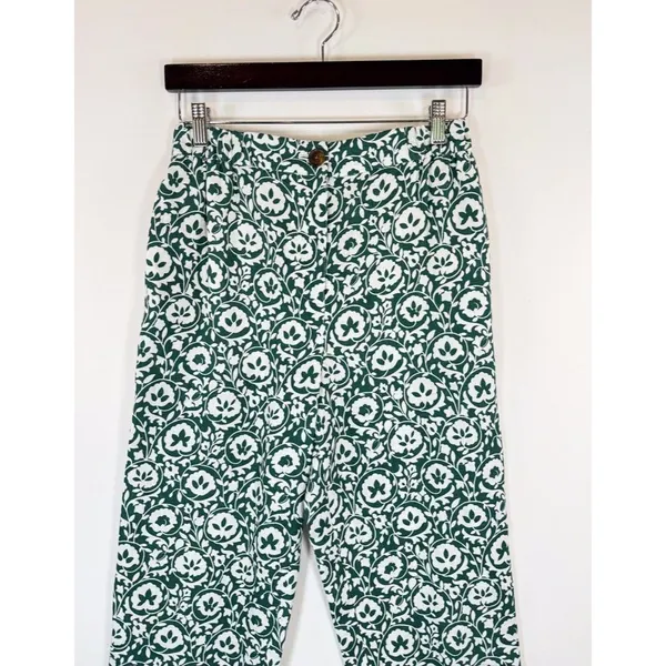 Boden Womens Pants Green Enchanting Bloom Linen Straight Trouser Boho Size 2 - Image 7