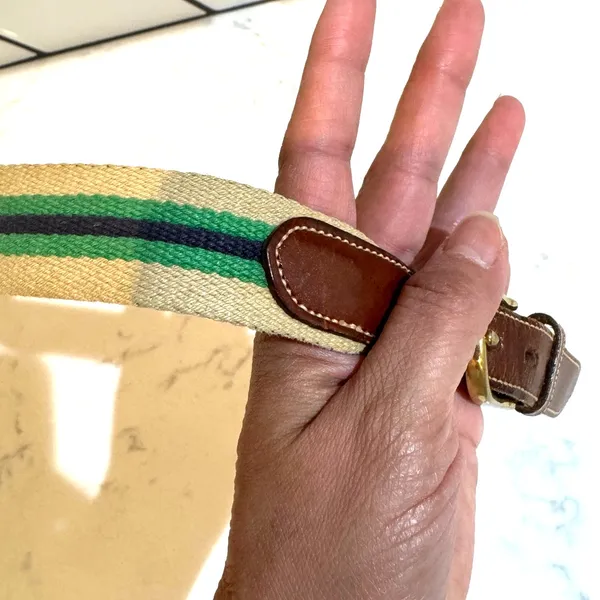 vintage Dooney & Bourke canvas brown leather tabs with a brass buckle blue green - Image 8