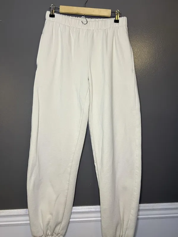 Brandy Melville Sweatpants Womens 160/84A White Fleece Jogger Elastic Waist - Image 2