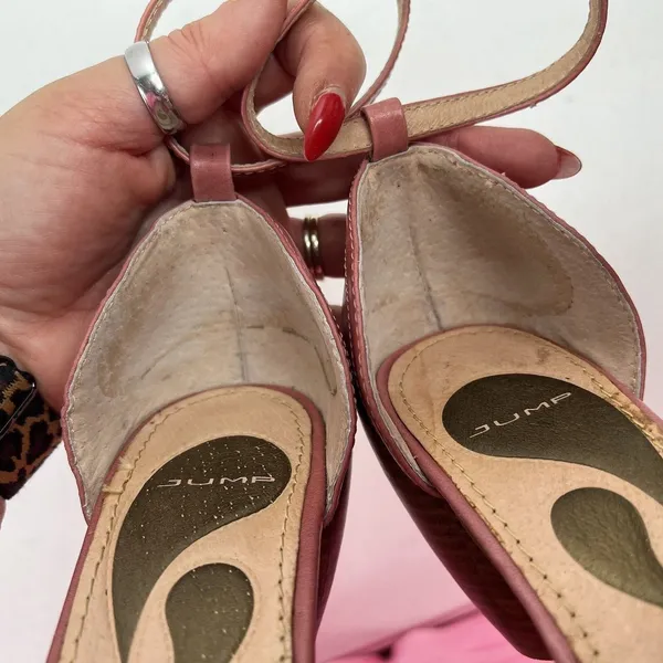 JUMP 7.5 Bayke Pink Leather Ankle Strap Cone Heel dOrsay Pumps Retro Style - Image 8