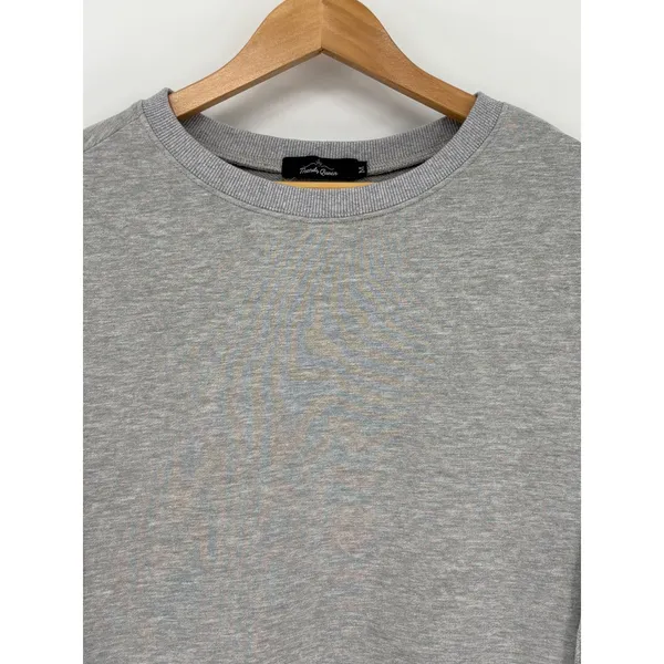Trendy Queen‎ Oversized Gray Sweatshirt Womens Medium Side Slit Boho Raw Seam - Image 8