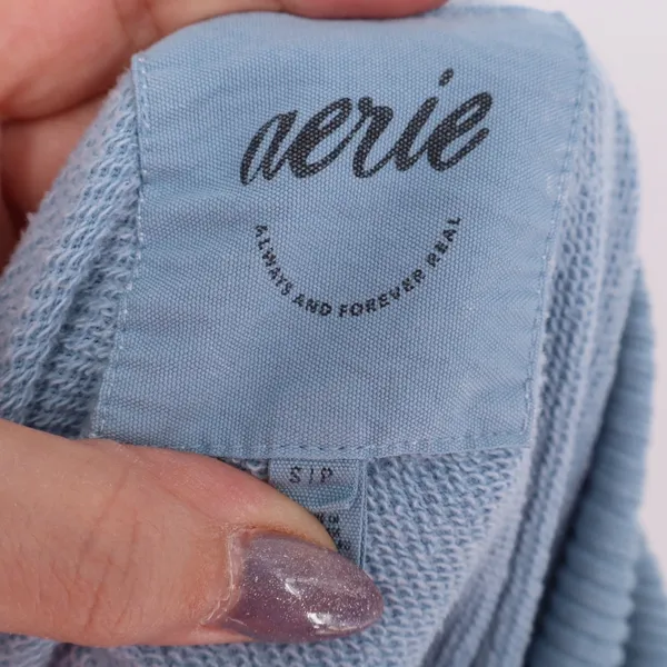 Aerie Cropped Sweater Womens Small Blue Knit Cotton Turtleneck Raglan Sleeve‎ - Image 3