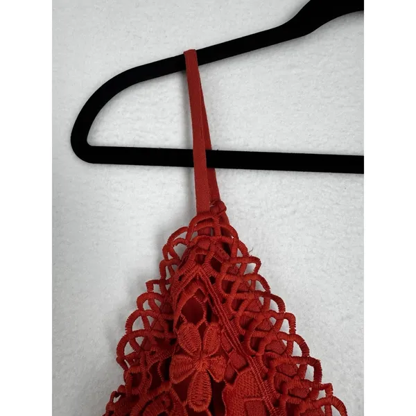 Era Vanity Lace Bralette L Floral Crochet Tie Back Burnt Orange Boho Festival - Image 3