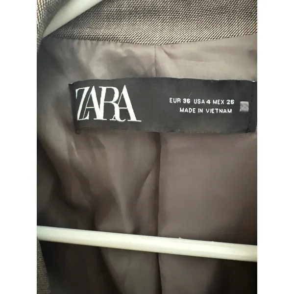 Zara Womens Taupe Brown Single Button Tailored Blazer Jacket Size 4 Pockets - Image 2