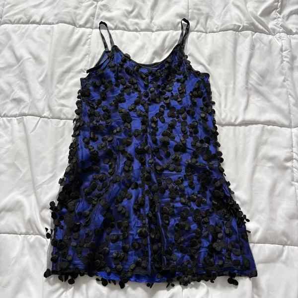 Vintage 80s 90s Mini Cocktail Dress Blue‎ Black Dainty Romantic Feminine Whimsy - Image 6