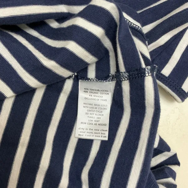 Toad&Co Striped Ruched Midi Dress M Blue Organic Cotton Coastal Nautical Preppy - Image 6