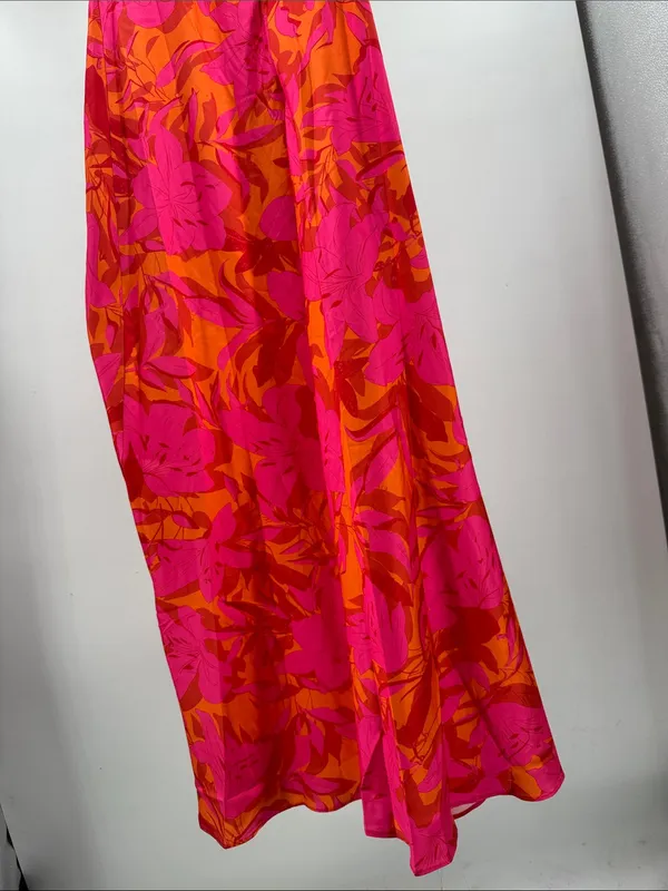 Hello Molly LOVELY CAMELLIA Pink and Orange Floral Midi Dress cutout 6 HOCO - Image 5