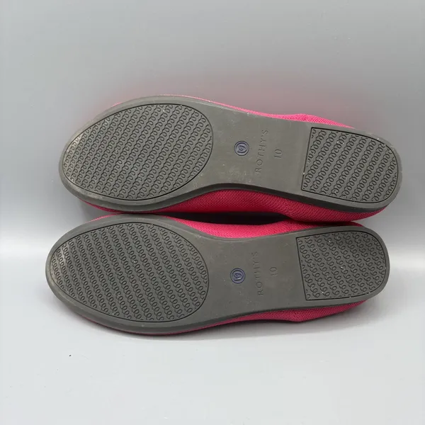 Rothys Ballet Flats Size 10 Bright Pink Knit Slip on Shoes Round Toe Blue Trim - Image 9