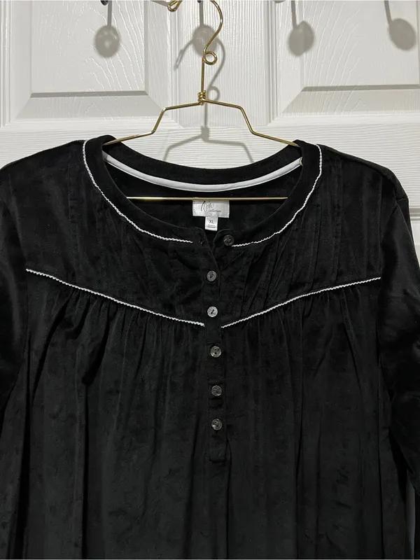Aria Collection Velour Long Sleeve Nightgown Pajama Dress Lounge Size XL Black - Image 6