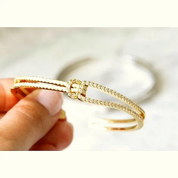 Women's 18k Gold‎ Plated Knot Bling Simulated Diamond Cuff Bracelet, Adjustable - Image 8