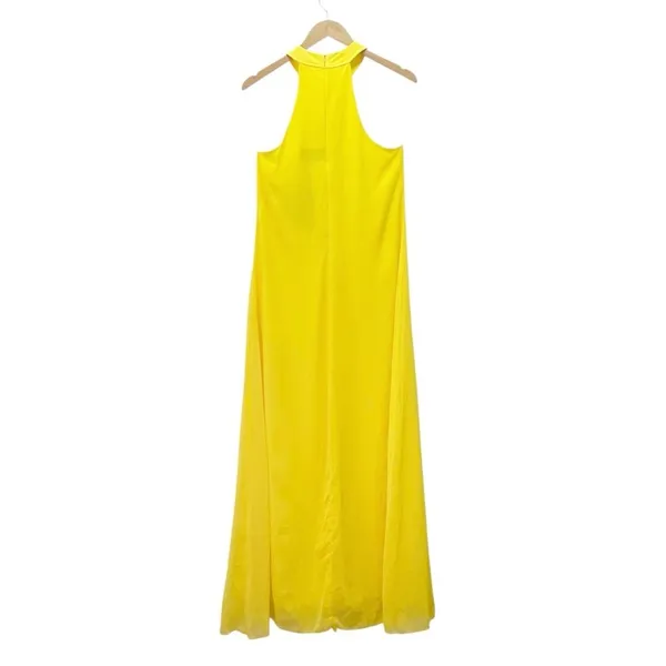NWT Meghan LA Aphrodite Maxi Dress Size Medium Yellow Halter Ruffle Slit Gown - Image 3