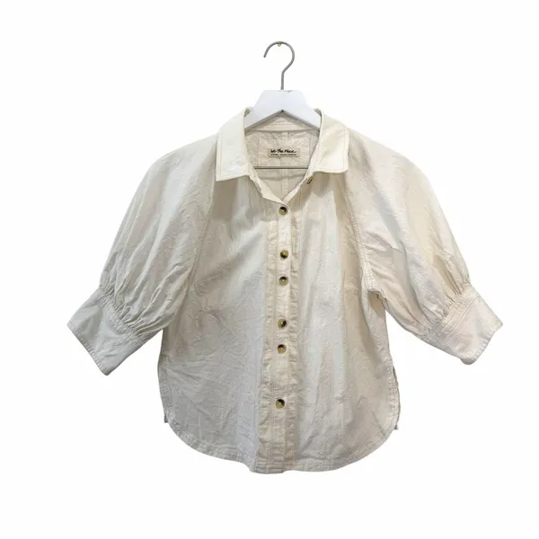 Free People White Puff Sleeve Button Front Cotton Blouse Top Size X-Small - Image 9