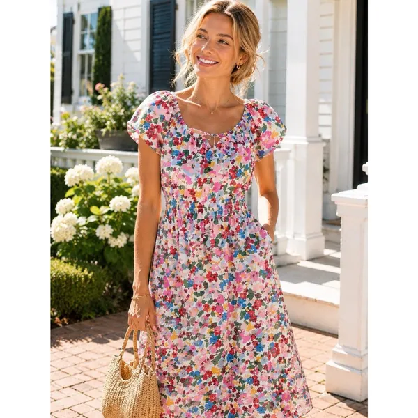 J. Crew Regenerative Cotton Blend Floral Maxi Dress Milkmaid size M - Image 2