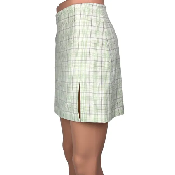 NEW Aritzia Sunday Best Tatiana Lola Green Plaid Slit Straight Mini Skirt Size 2 - Image 2