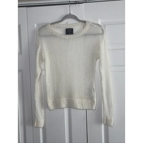 Abercrombie & Fitch Open Knit Sweater Womens Size XS White Y2K Sheer Sweater - Image 2