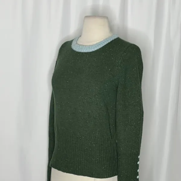 Anthropologie SLEEPING ON SNOW Green Cashmere Wool Button Sweater Knit Small - Image 6