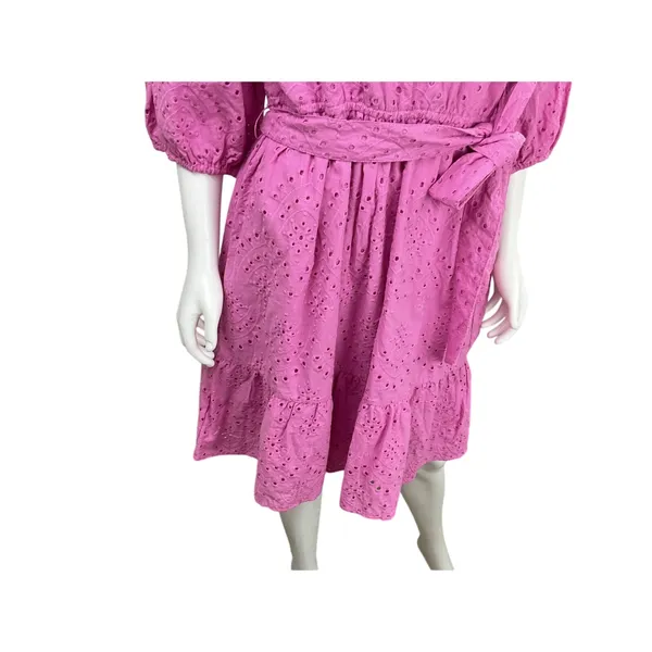 ELOQUII Elements Pink Eyelet Lace Tiered Midi Dress ‎ Belted Size 16 - Image 5