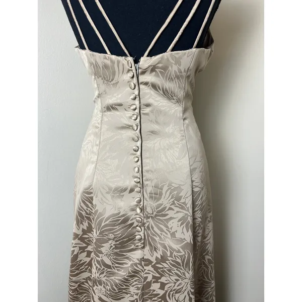 vintage bill levkoff union made usa tan brocade strappy sateen prom bridesmaid - Image 2