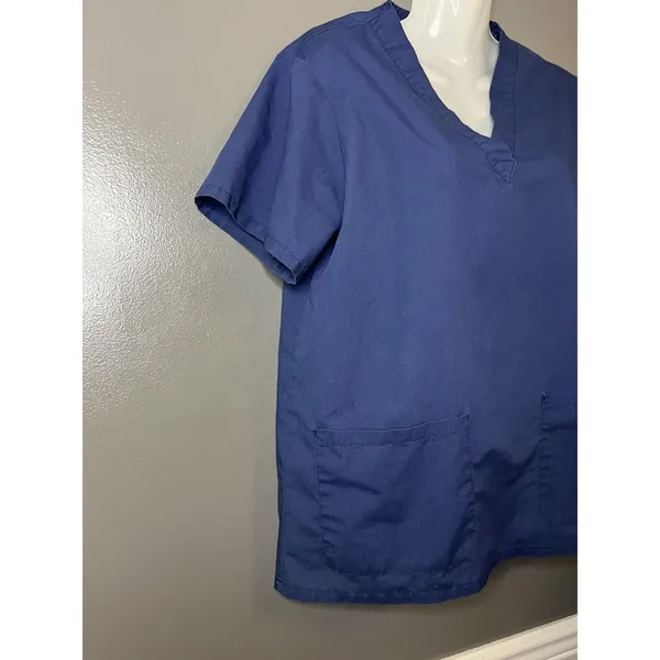 Angelica Scrub Top Shirt Womens Small Navy Blue V Neck Two Pocket Medical - Image 2