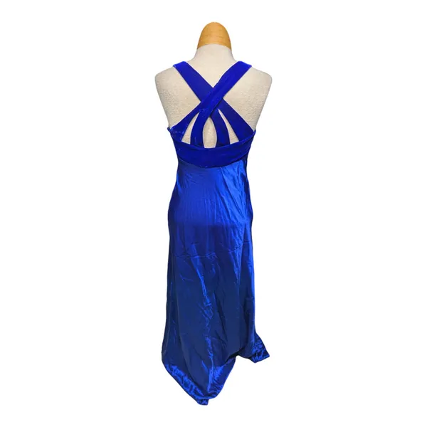 Vtg 1990s Zum Zum Blue Velvet Bow Accent Satin Skirt Maxi Prom Dress 3 4 - Image 3