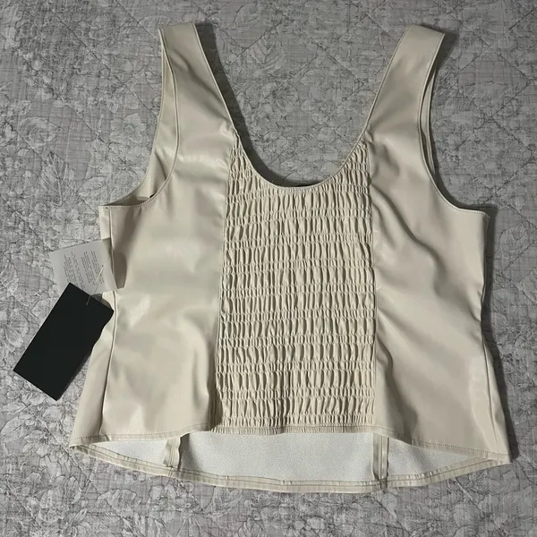 Marshalls Faux Leather Cream Cropped Tank Top - Image 4